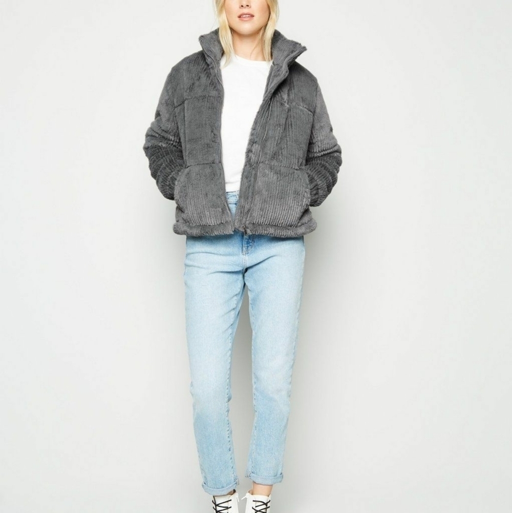 NWT New Look Ribbed faux fur puffer